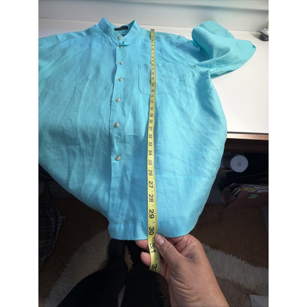Paul Frederick Shirt Mens Large Blue Pure Linen Long Sleeve Dress Casual Preppy - Picture 5 of 5